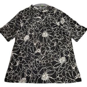Trisha Tyler Womens Stretch Black‎ Floral Top Shirt Multicolor Smocked Neck PXL